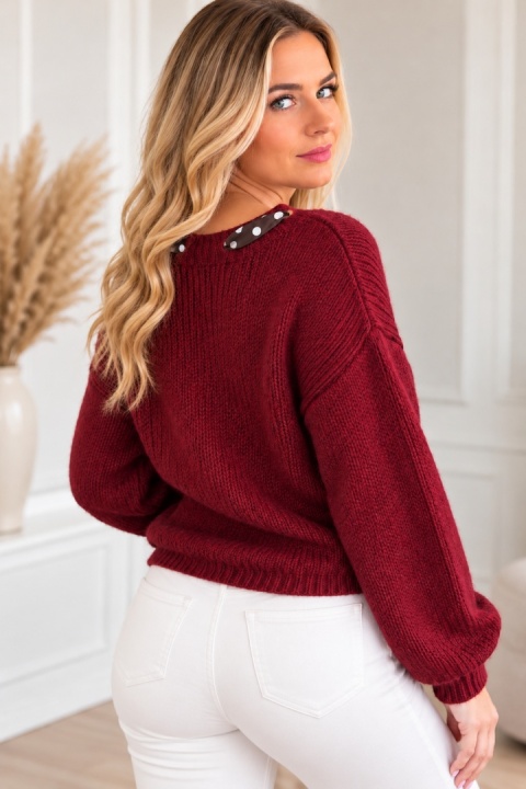 Sweter z ozdobną apaszką bordowy