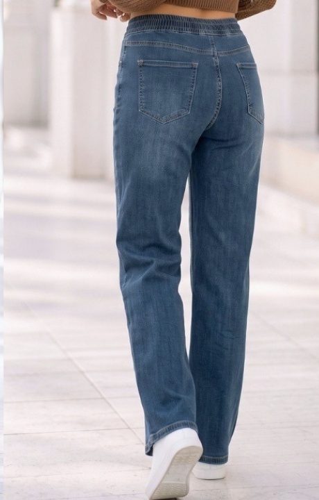 Spodnie jeans wide leg - prosta nogawka z gumką w pasie