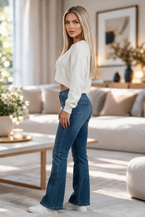 Spodnie damskie jeansy dzwony flare