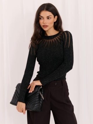 Elegancki sweter dopasowany z błyszczącą nitką czarny