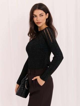 Elegancki sweter dopasowany z błyszczącą nitką czarny