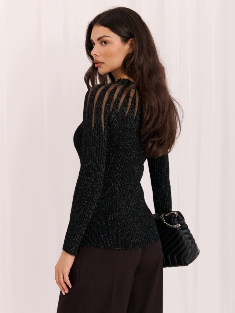 Elegancki sweter dopasowany z błyszczącą nitką czarny